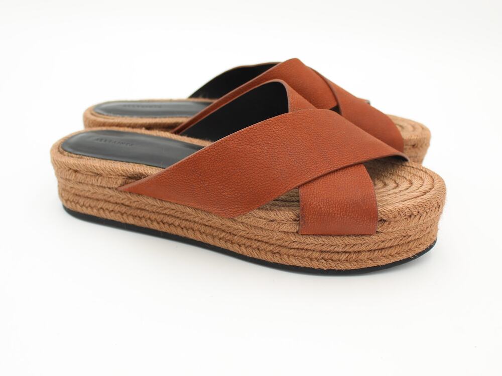 AllSaints Sandals Women 40 Size 10 Brown Leather Platform Slide Resort Boho